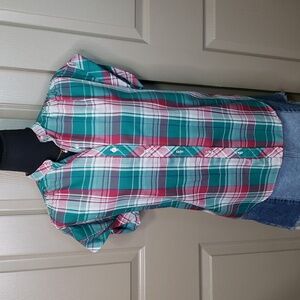 Vintage R Russ Togs incorporated plaid button down cap sleeve top size Medium